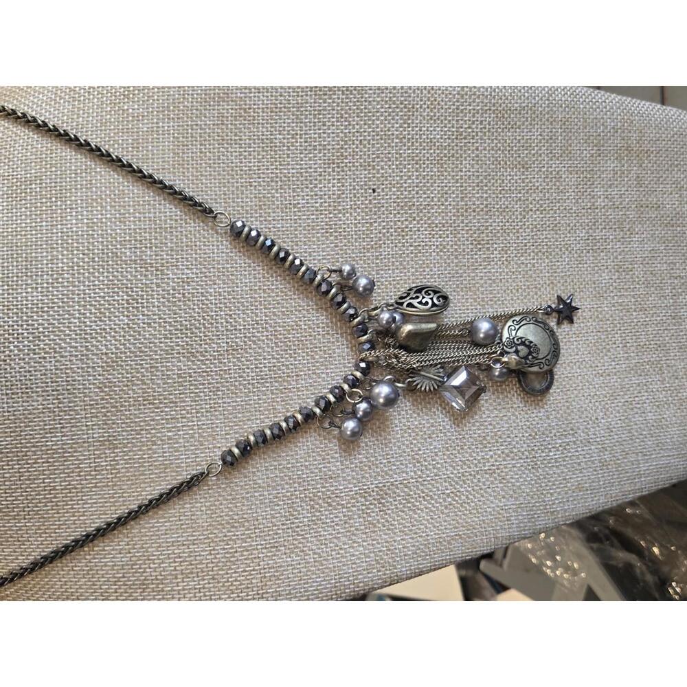 Vintage LOFT- Silver-Tone Charm Necklace with Beads and Pendants